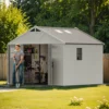 10x10_kick-it_plastic_shed_scene Patiowell 10x10 FT Plastic Storage Shed with Skylight & Windows & Lock
