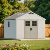 10x10_kick-it_plastic_shed_scene2 Patiowell 10x10 FT Plastic Storage Shed with Skylight & Windows & Lock