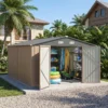 10x12_metal_shed_brown_with_floor_scene2 Patiowell 10x12 Metal Shed with Floor Frame, Brown