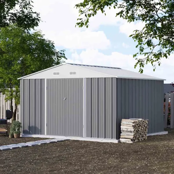 Patiowell 10x10 Metal Storage Shed with Floor Frame, Gray