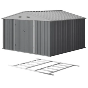 patiowell-10x10-metal-shed-gray-with-floor-base-min Patiowell 10x10 Metal Storage Shed with Floor Frame, Gray