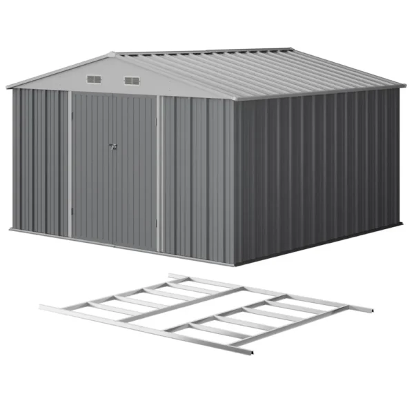 Patiowell 10x10 Metal Storage Shed with Floor Frame, Gray
