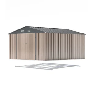 patiowell-10x12-large-storage-metal-shed-khaki Patiowell 10x12 Metal Shed with Floor Frame, Brown