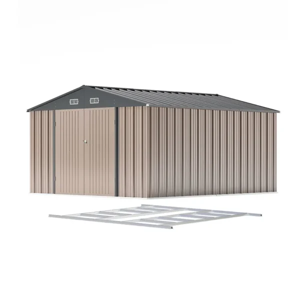 patiowell-10x12-large-storage-metal-shed-khaki Patiowell 10x12 Metal Shed with Floor Frame, Brown
