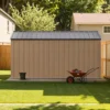patiowell-10x12-large-storage-metal-shed-khaki-scene-4 Patiowell 10x12 Metal Shed with Floor Frame, Brown