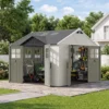 Patiowell 10x10ft Triple-Door Access Plastic Storage Shed with 3 Doors & Windows, Beige